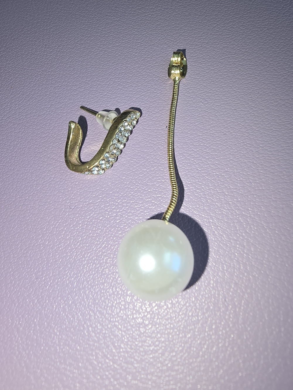 Gold-Tone Pearl Drop Earrings with Crystal-Studded Hoop - Picture 3 of 7